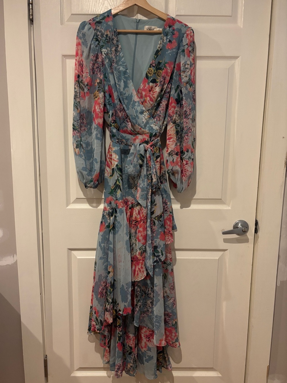 Eliza J Light Blue Floral High-Low Wrap Dress